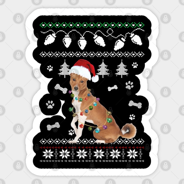 BASENJI Dog Santa Hat Christmas Light Sweater Sticker by QUYNH SOCIU